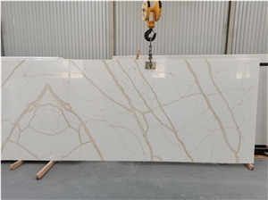 Super White Background With Gold Veins Calacatta Quartz Slab