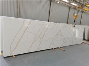 Super White Background With Gold Veins Calacatta Quartz Slab