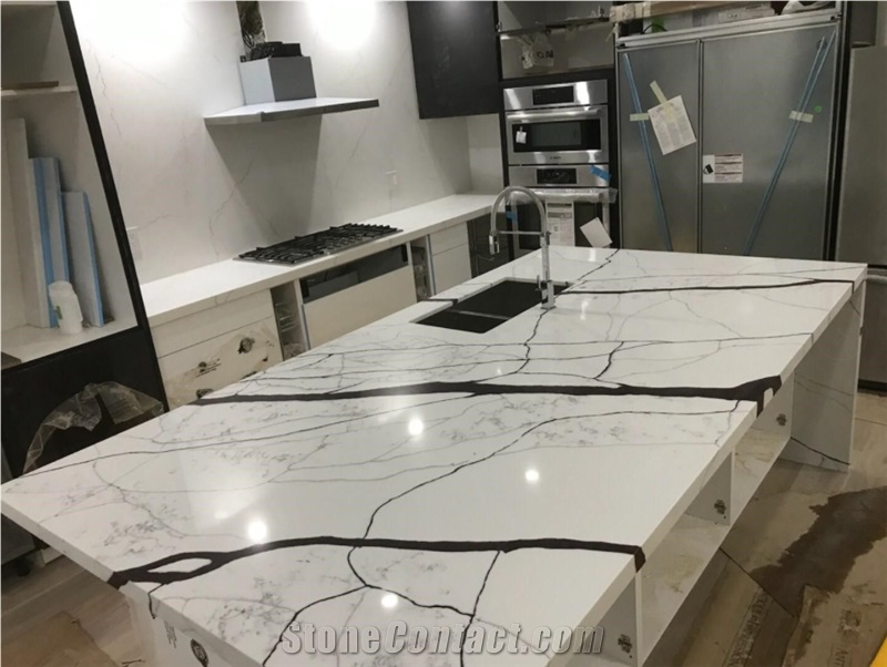 Superior Quality Calacatta White Artificial Quartz Stone Kitchen Counter Tops