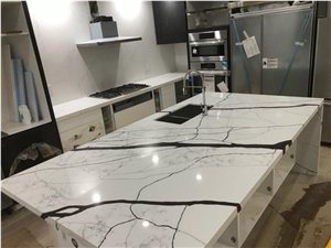 Superior Quality Calacatta White Artificial Quartz Stone Kitchen Counter Tops