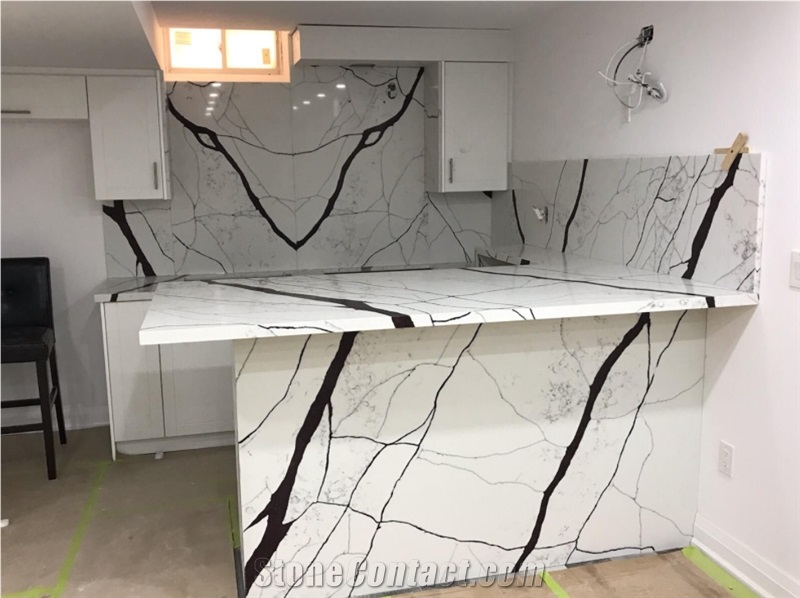 Superior Quality Calacatta White Artificial Quartz Stone Kitchen Counter Tops