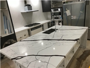 White Calacatta Quartz Slab Artificial Stone Countertop