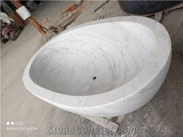 Chongwu Customized Carrara White Marble Oval Bathtub