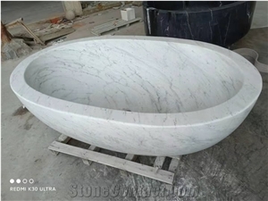 Chongwu Customized Carrara White Marble Oval Bathtub