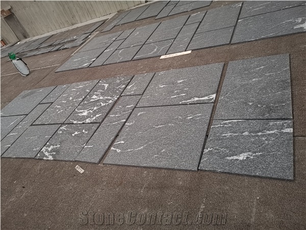 Nero Nuvolato Granite Slabs Flamed Flooring Tiles