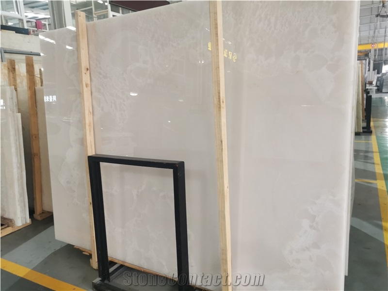 Pure White Snow Onyx Backlit Stone Slab Home Decor.