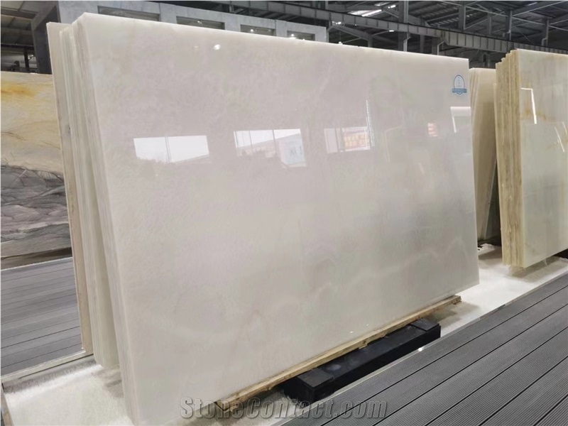 Pure White Snow Onyx Backlit Stone Slab Home Decor.