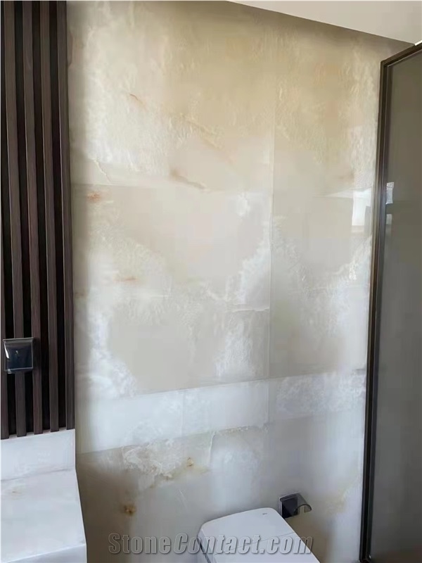 Pure White Snow Onyx Backlit Stone Slab Home Decor.