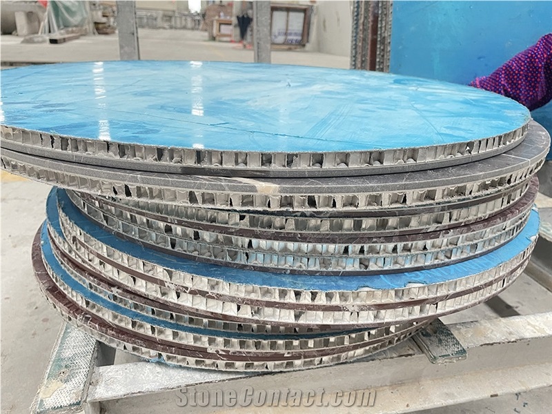 Imperial Brown Marble Round Table Tops Honeycomb Panel Backed