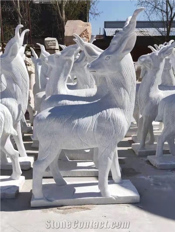 White Marble Goat Stone Animal Sculpture Garden Statue
