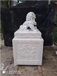 White Marble Lion Sculpture Stone Shishi Guardian Statue