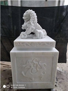 White Marble Lion Sculpture Stone Shishi Guardian Statue