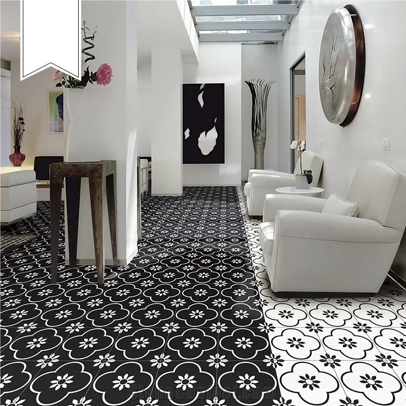 Black And White Kitchen And Bathroom Restaurant Floor Tile