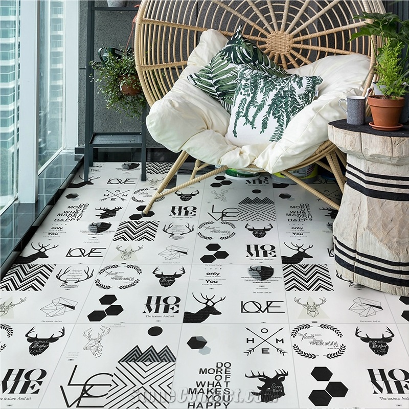 Black And White Pattern Interior Ceramic Tiles
