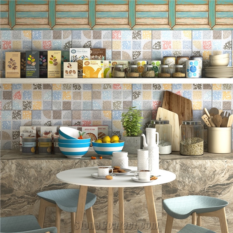 Full Body Bathroom Design Clay Terrazzo Pattern Ceramic Floor Tiles