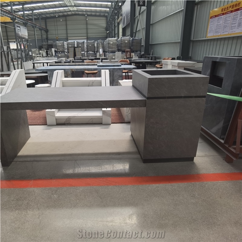 Grey Sintered Stone Open Kitchen Island Countertop