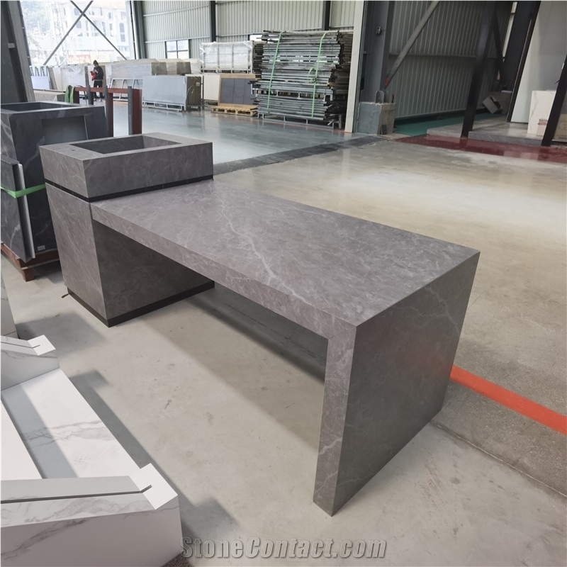 Grey Sintered Stone Open Kitchen Island Countertop