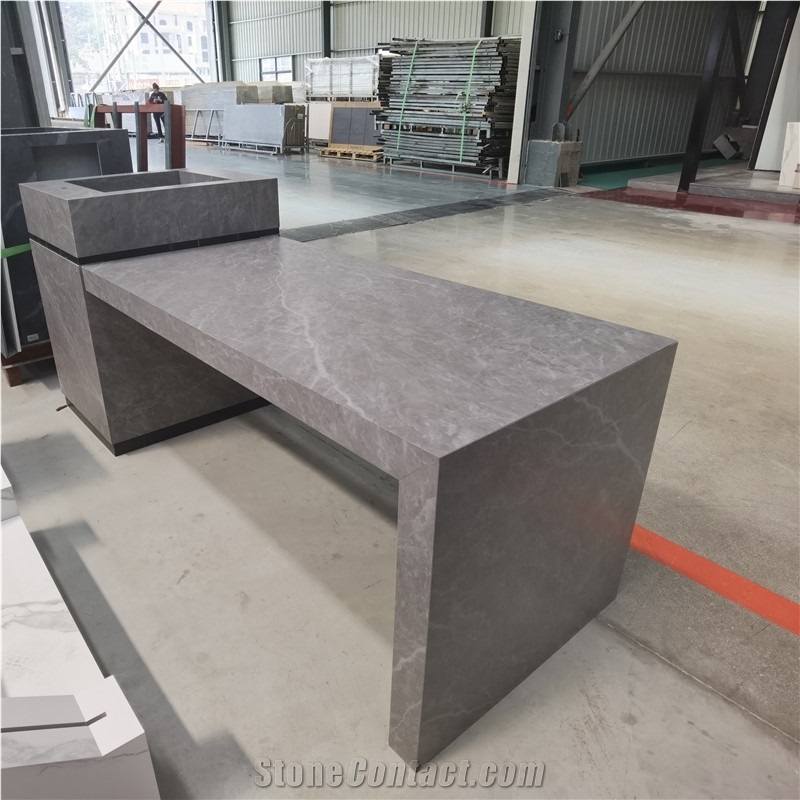 Grey Sintered Stone Open Kitchen Island Countertop