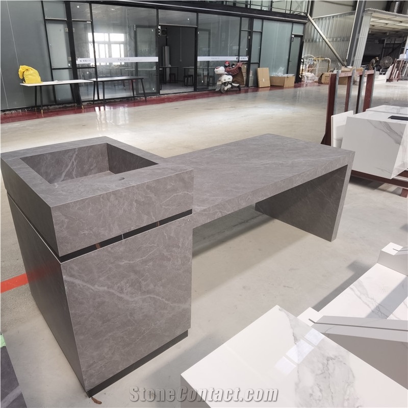 Grey Sintered Stone Open Kitchen Island Countertop