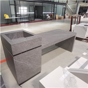 Grey Sintered Stone Open Kitchen Island Countertop