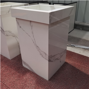 House Bathroom Engineered Sintered Stone Pedestal Sink For Hotel
