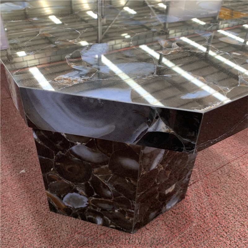 Luxury Sintered Stone Brown Agate Stone Table For Home Decor