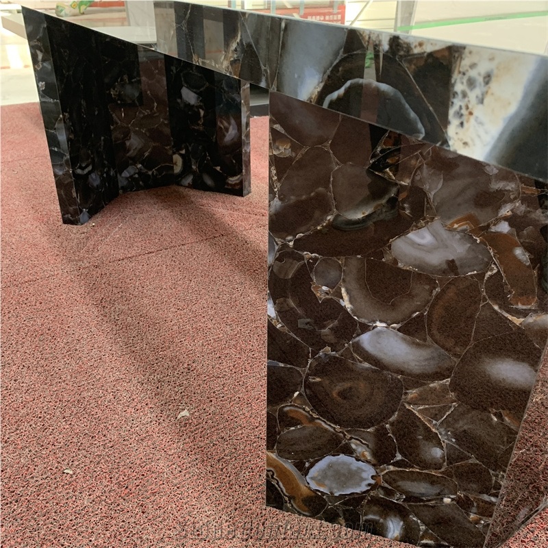 Luxury Sintered Stone Brown Agate Stone Table For Home Decor