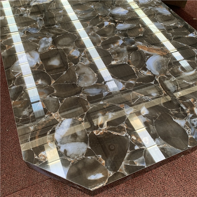 Luxury Sintered Stone Brown Agate Stone Table For Home Decor