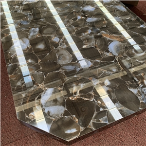 Luxury Sintered Stone Brown Agate Stone Table For Home Decor