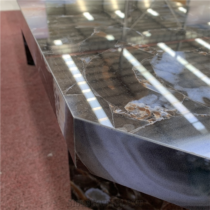 Luxury Sintered Stone Brown Agate Stone Table For Home Decor