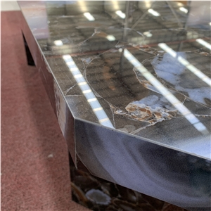 Luxury Sintered Stone Brown Agate Stone Table For Home Decor