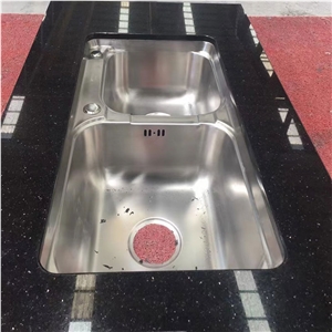 Black Galaxy Granite Kitchen Double Sink Countertop
