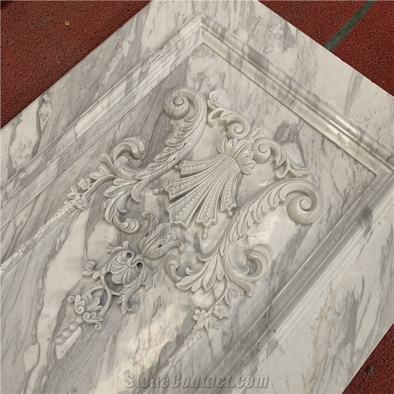 Customize Volakas White Marble Hand Carved Background Wall
