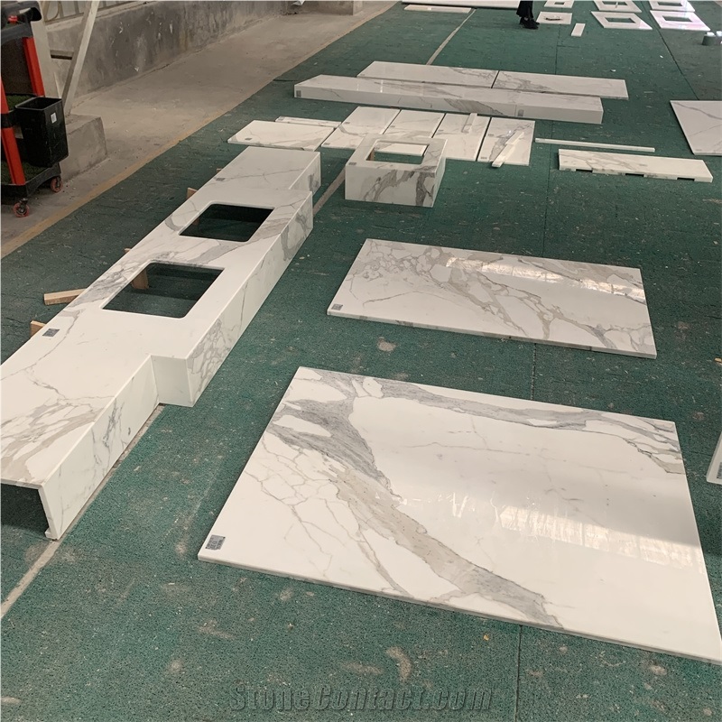 Customized Calacatta White Marble Kitchen Countertop