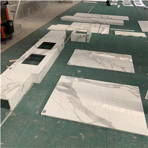 Customized Calacatta White Marble Kitchen Countertop