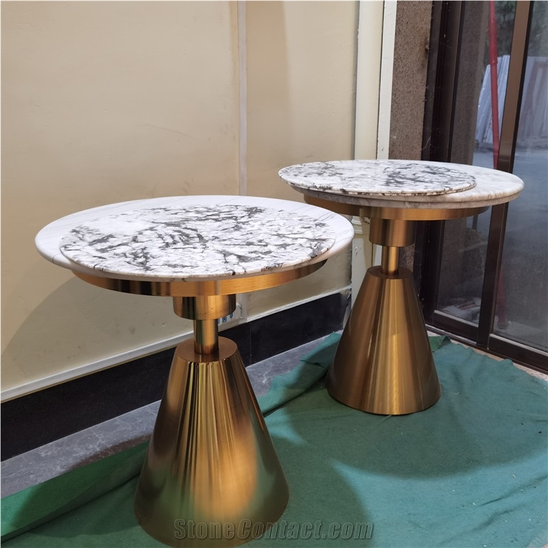 Exotic Stone Stainless Steel Round Coffee Table Set