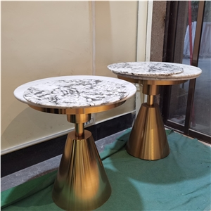Exotic Stone Stainless Steel Round Coffee Table Set