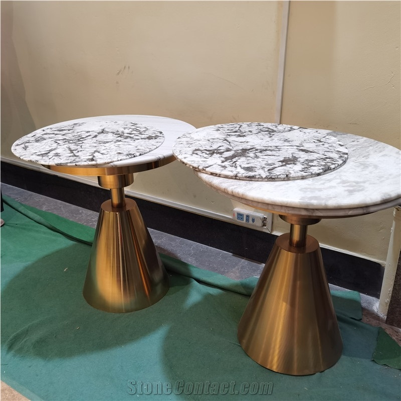 Exotic Stone Stainless Steel Round Coffee Table Set