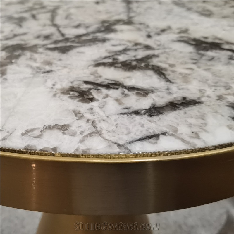 Exotic Stone Stainless Steel Round Coffee Table Set