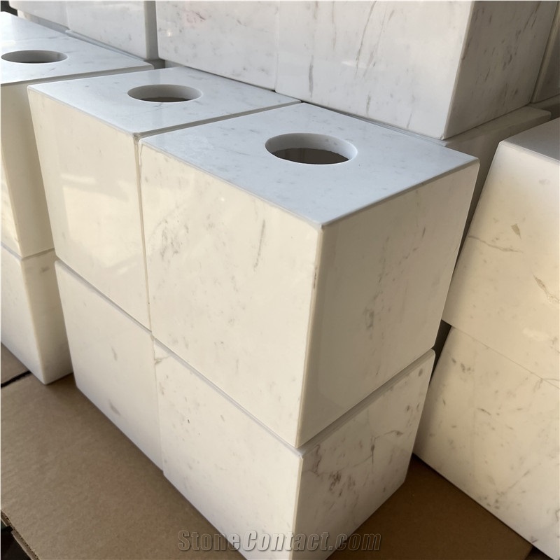 Factory Direct White Marble Square Tissue Box For Home&Hotel