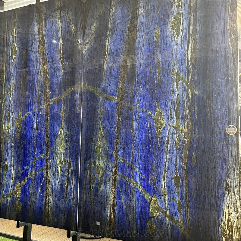 Luxury Azul Bahia Granite Backlit Bookmatched Slab Wall