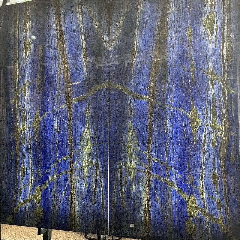 Luxury Azul Bahia Granite Backlit Bookmatched Slab Wall