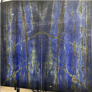 Luxury Azul Bahia Granite Backlit Bookmatched Slab Wall