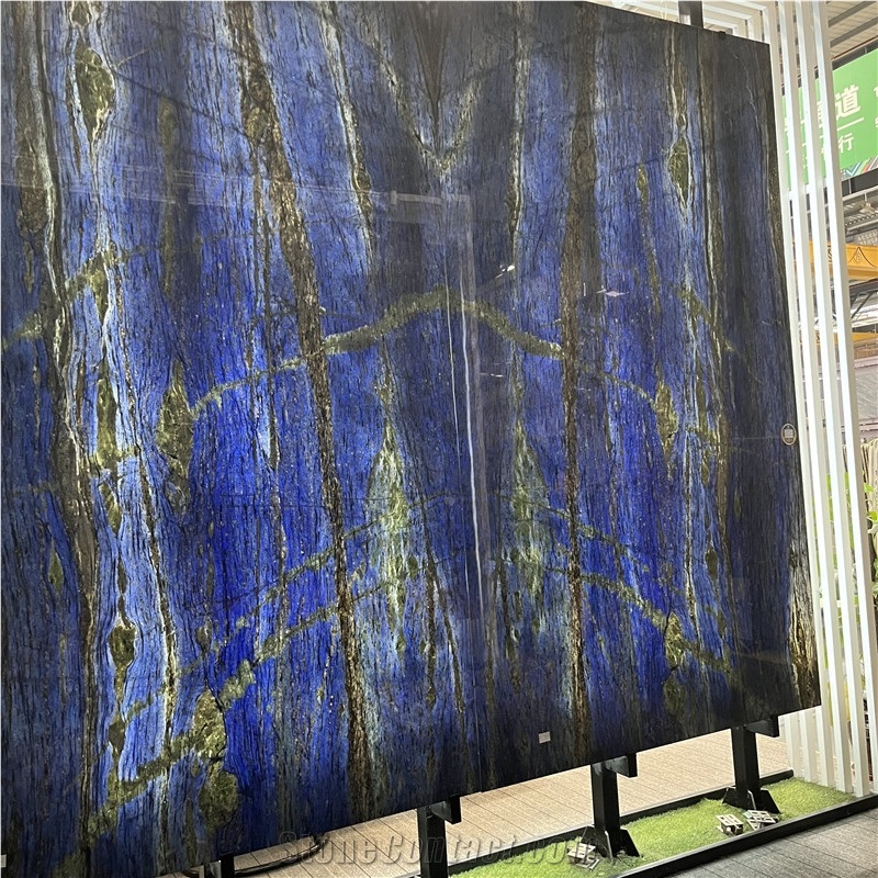 Luxury Azul Bahia Granite Backlit Bookmatched Slab Wall