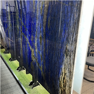 Luxury Azul Bahia Granite Backlit Bookmatched Slab Wall