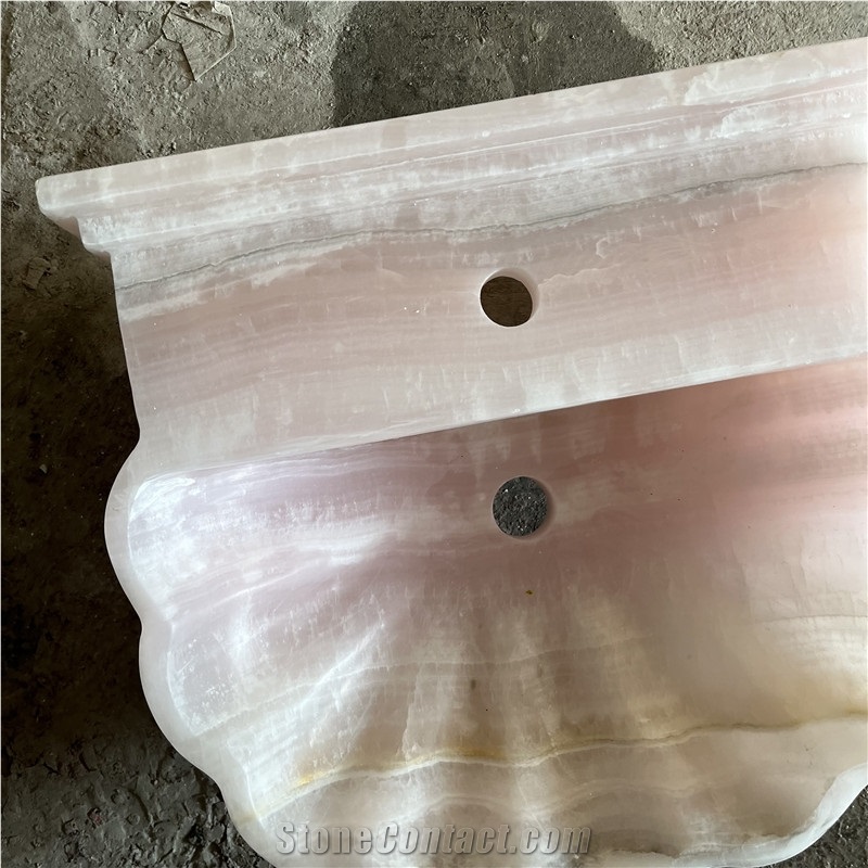 Luxury Natural Pink Onyx Flower Shape Sink Basin For Hotel