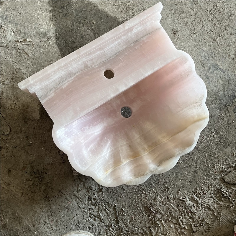 Luxury Natural Pink Onyx Flower Shape Sink Basin For Hotel