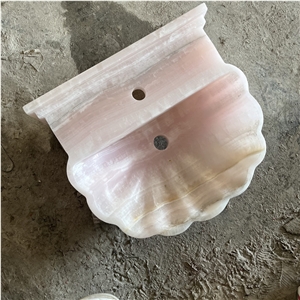 Luxury Natural Pink Onyx Flower Shape Sink Basin For Hotel