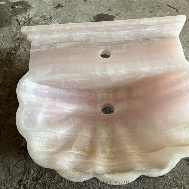 Luxury Natural Pink Onyx Flower Shape Sink Basin For Hotel