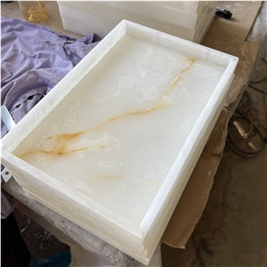 Natural White Onyx Rectangle Tray For Restaurant/Hotel/Home